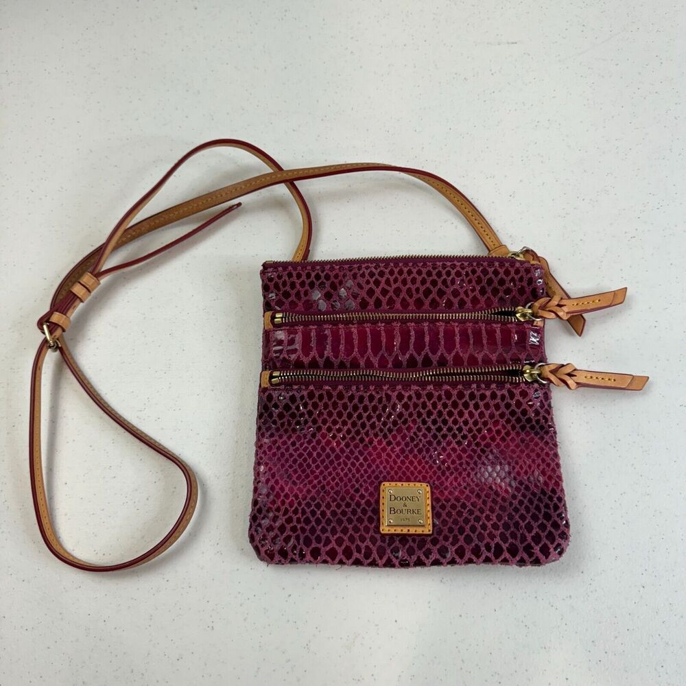 Dooney & Bourke Purple Snakeskin Crossbody Bag Burgundy Small Classic Y2K Animal